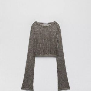 Zara Metallic crochet knit top